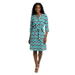 Tacera Womens Chevron Print Tunic Shirt Dress Maximalist Zig Zag Tie Waist Sz M